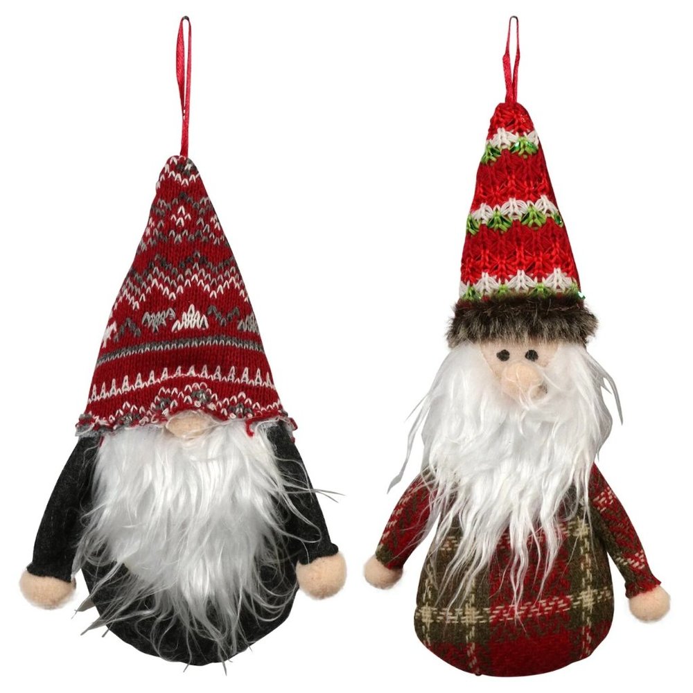 Plush Gnome & Santa Rustic Plaid Farmhouse Christmas Ornaments